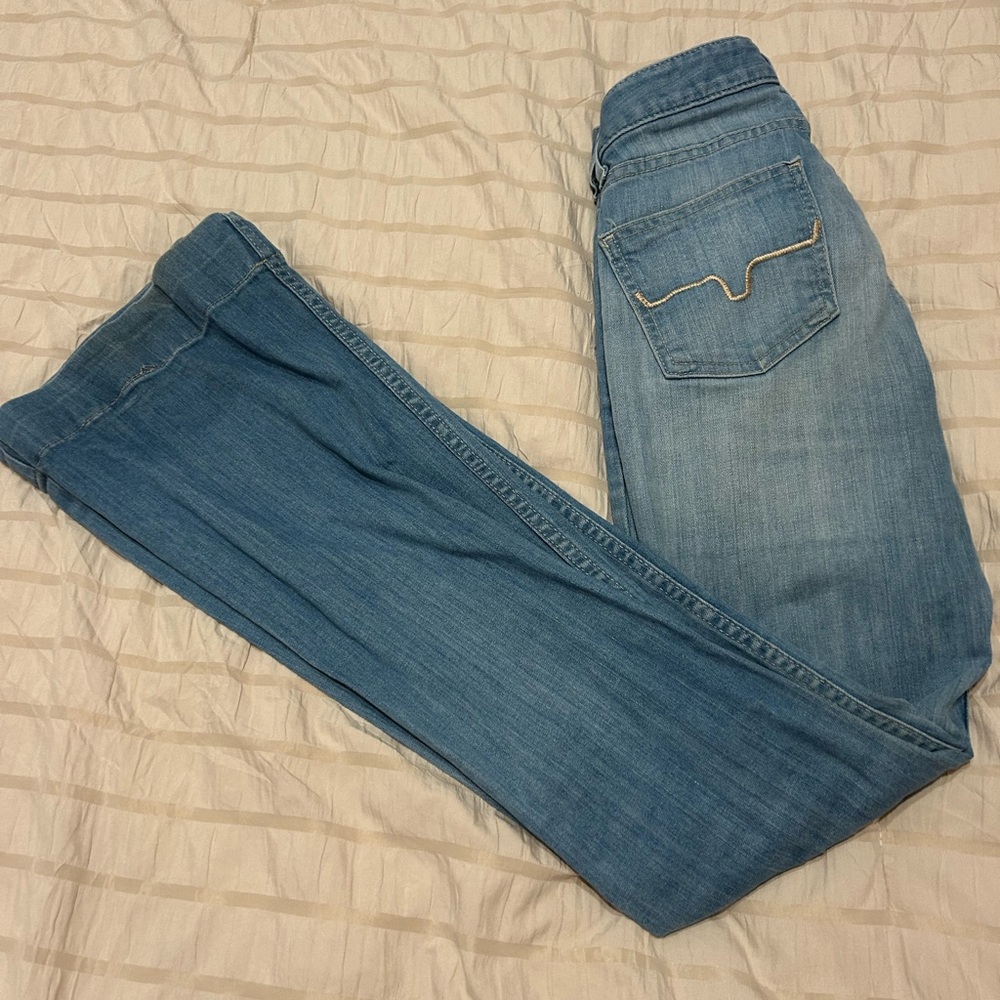 Kimes Ranch Light and Dark Blue Flare Jeans